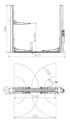 미사일구조물 디자인 4T 2 포스트 수압 승강기는 바닥 차 상승 낮은 천장에 연결합니다